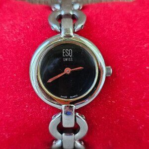 ESQ by Movado Swiss Women Wristwatch Black Face Silver Tone Analog Watch